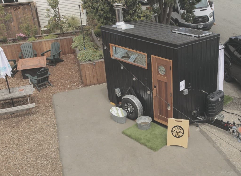 The Perch Sauna trailer set up for a community sauna